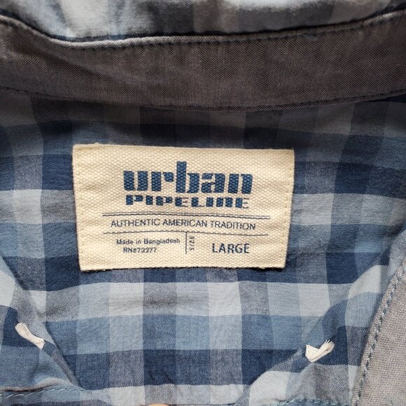 Urban Pipeline Long Sleeve Button Down Plaid Shirt 1 Pocket Blue Men Sz L - Picture 3 of 10